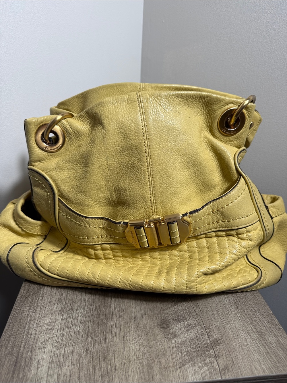 b. makowsky Yellow Leather Hobo with Gold Hardware